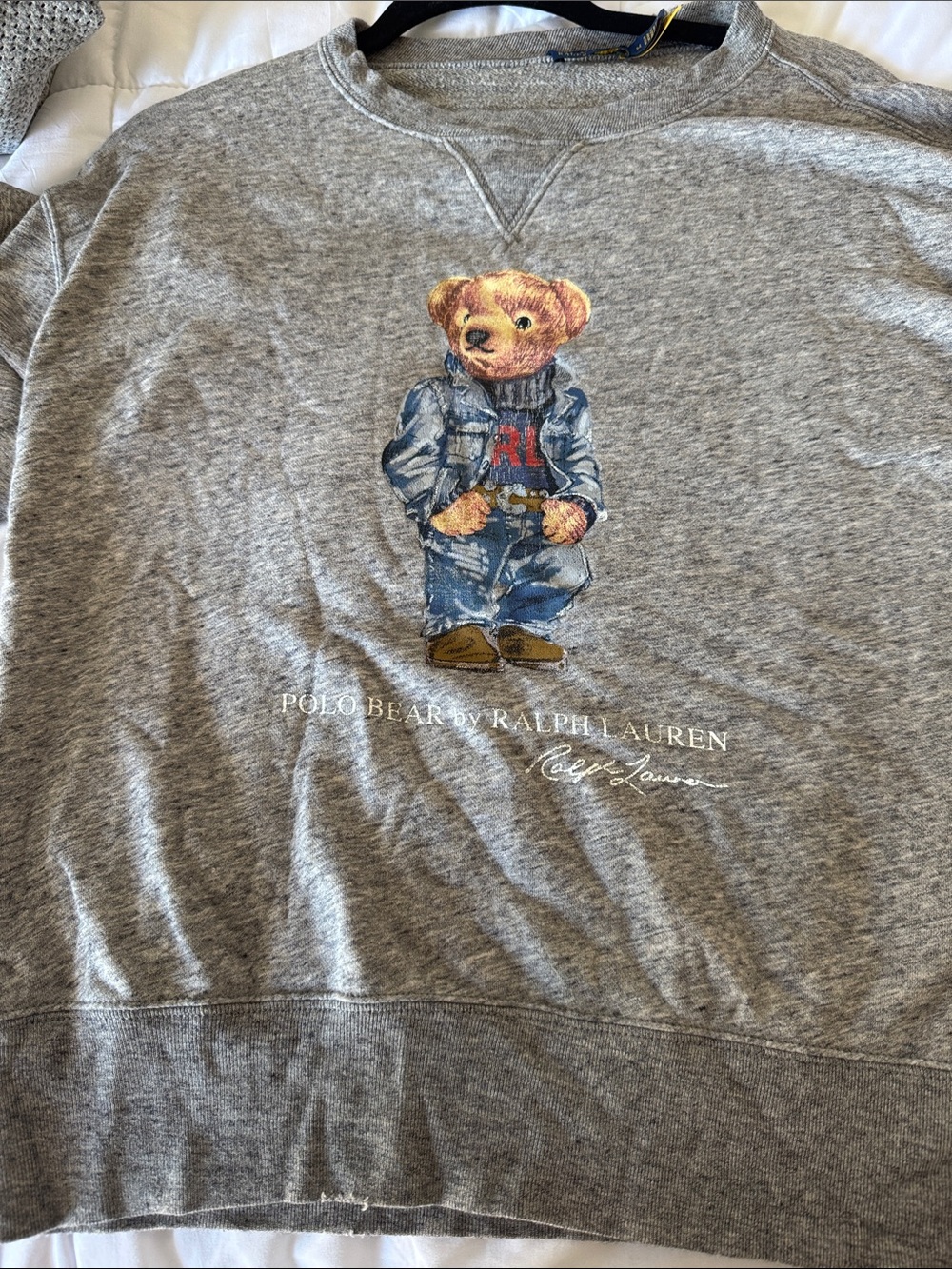 Ralph Lauren Heather Gray Bear Graphic Crewneck Sweatshirt - Picture 3 of 5